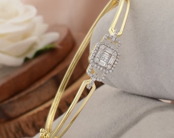 18K Gold Bangle / Baguette Diamond Bracelet / Pave Diamond Bangle Bracelet / Minimalist Diamond Bracelet / Diamond Wedding Bracelet For Her