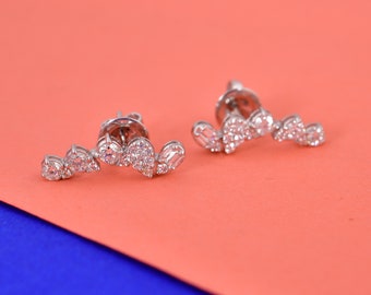 Elegant Diamond Climber Studs, 18K Gold Ear Crawlers Earrings, Minimalist Earrings, Cluster Women Earrings, Classic Earring, Bridesmaid Gift