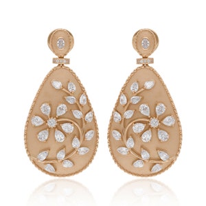 Rose Gold Diamond Dangle Earrings / 18k Rose Gold Women Earrings / Natural Pear Shape Diamond Earrings / Gold Diamond Jewelry / Gift For Her