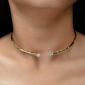 Diamond Choker Necklace 1.45Ct| 14k/18k Gold Choker Necklace| Solid Gold Wedding Necklace| Bridal Jewelry| Pear Cut Diamond Anniversary Gift