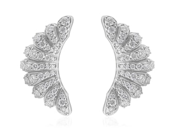 1.80 Ct Natural Round Brilliant Cut Diamond Earrings| 18k Solid White Gold Angel Wing Earrings| Anniversary Gift| Unique Wedding Earrings