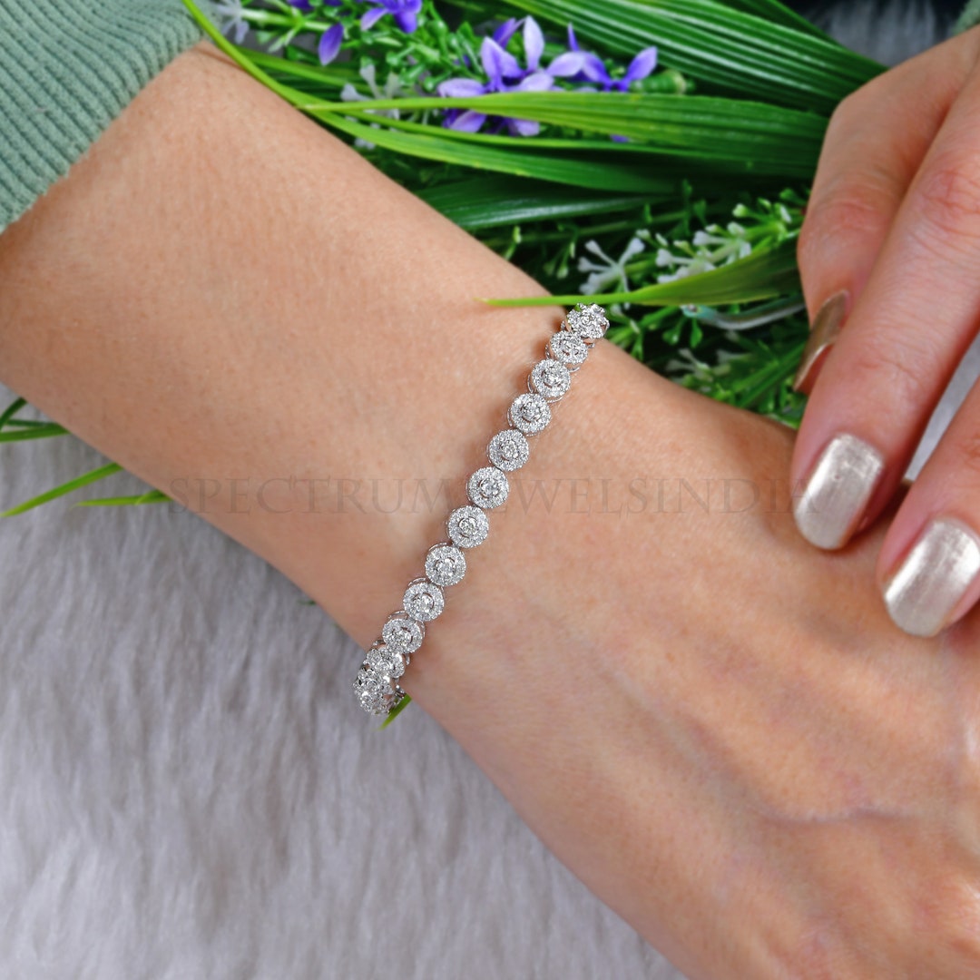 Diamond Tennis Bracelet 14k Real White Gold Diamond Bracelet Etsy