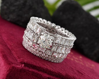 Anillo de diamantes de talla brillante natural, anillo de boda exclusivo de oro blanco de 18 k impresionante anillo de banda nupcial, regalo para el amor