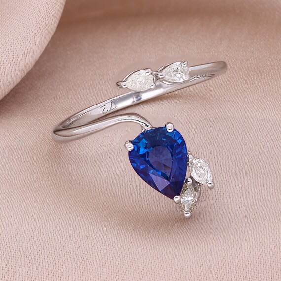 Blue Sapphire Gemstone Ring Diamond Sapphire Ring 10k White Gold Diamond Wrap Ring Diamond Rings For Women Birthday Anniversary Gift Etsy