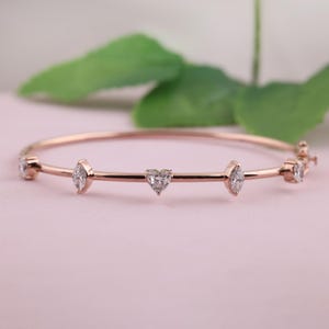 Multi Shape Diamond Bangle, 14k Rose Gold Bangle, Certified 1.39 Ct Diamond Bracelet, Wedding Wear Bracelet, Anniversary Gift For Wife