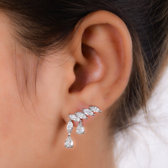 Glimmering 18k White Gold Wedding Exclusive Earrings Natural Brilliant Cut Diamond Stunning Bridal Stud Earrings Gift for Love Etsy