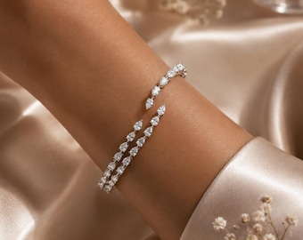 18k White Gold Pear Cut Diamond Cuff Bracelet | 2.85 Ct Natural Diamond Bangle