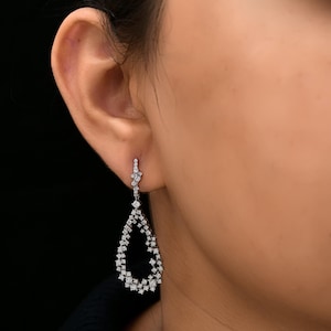 Diamond Dangle Earrings 1.79Ct| Teardrop Chandelier Earrings| 14k White Gold Drop Earrings| Bridal Wedding Jewelry| Anniversary Gift for Her