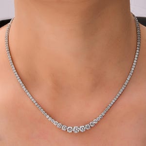 Lab Grown Diamond Necklace 7.74 Ct| 14K White Gold Tennis Necklace| Single Row Diamond Necklace| Round Diamond Wedding Anniversary Gift