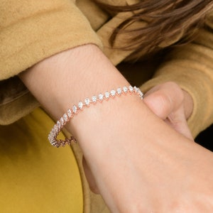 18k Gold Diamond Bracelet / Marquise Diamond Tennis Bracelet / Women Dainty Bracelet / Wedding Bridal Anniversary Birthday Gifts for Women