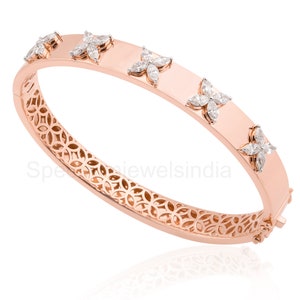 18k Gold Diamond Bracelet / Wedding Diamond Bangle / Marquise Diamond Hinged Bracelet / Women Statement Bracelet / Anniversary Gifts For Her