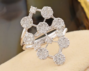Natuurlijke diamanten ring, trouwring, 18K gouden handgemaakte ring, effenen diamanten ring, bruidsring, clusterring, designerring, cadeau voor vrouwen