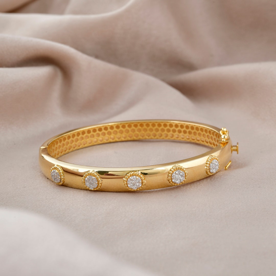 Gold Diamond Bangle Bracelet 18k Real Gold Diamond Bracelet - Etsy