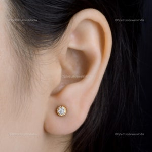 Diamond Stud Earrings 0.13Ct| 18k Yellow Gold Cluster Diamond Stud Earrings| Wedding Engagement Diamond Jewelry| Round Diamond Birthday Gift