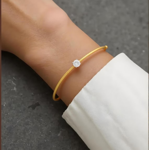 0.45 Ct Natural Diamond Cuff Bracelet| 18k/14k Gold Adjustable