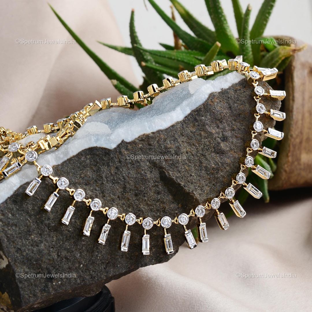 Natural Brilliant Cut Diamond Necklace for Women 18k Yellow Etsy