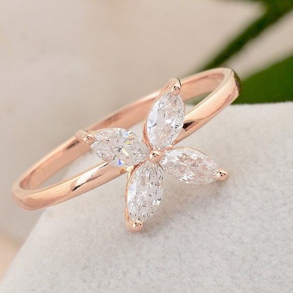 Gold Wedding Diamond Ring 18k Rose Gold Floral Rings Birthday