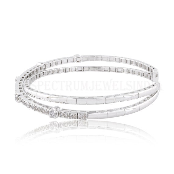 18k Gold Diamond Bracelet / Round Cut Diamond Cuff Bracelet