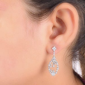 Lab Grown Diamond Teardrop Earrings 1.71 Ct| 14k White Gold Cluster Dangle Earrings| Diamond Statement Jewelry| Round Diamond Gift for Wife