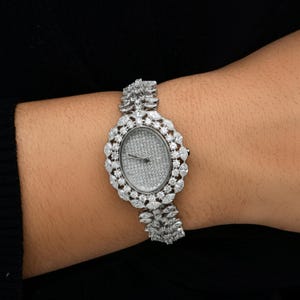 11.57 Ct SI/H Natural Diamond Women’s Luxury Watch | 18k Solid White Gold | Designer Mechanical Analog Wristwatch | Perfect Wedding Gift