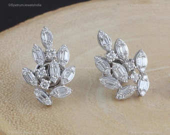 0,9 Ct Diamond Stud Oorbellen, 18k White Gold Diamond Earring, Floral Oorbellen, Bruiloft Oorbel, Cluster Vrouwen Oorbel, Bruidsmeisje Cadeau