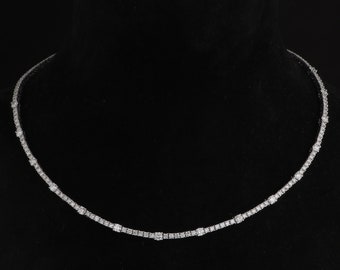 Round Cut Diamond Necklace / Tennis Necklace in 18k White Gold / Wedding Diamond Tennis Necklace Chain / White Gold Tennis Chain Necklace
