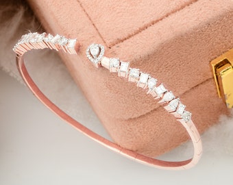 Diamond Bangle Bracelet - 18k/14k Gold Cuff Bracelet - Rose/White/Yellow Gold Bangle Bracelet, Diamond Wedding Jewelry - Women Bracelet Gift