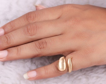 Gold Dome Ring, Open Wrap Ring in 18k Solid Gold, Pinky Ring for Women, Matte Finish Statement Ring for Bridesmaid Gifts, Stylish Dome Ring