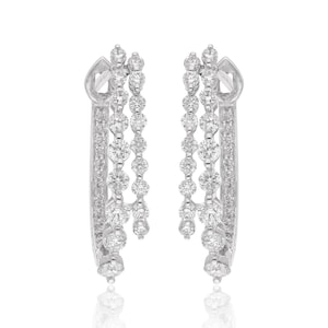 Diamond 18k White Gold Hoop Earrings Jewelry For Engagement Anniversary, Natural Brilliant Cut Diamond Valentine Earrings For Wife
