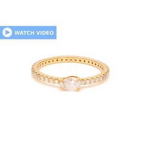 0.65 Ct Diamond Band Ring, 14k Solid Gold Eternity Ring, Solitaire Engagement Ring, Pear & Round Cut Diamond Jewelry, Gold Statement Ring