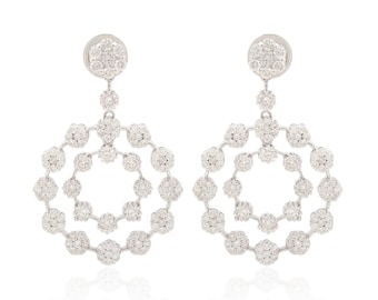 Gold Diamond Earrings / 14k Gold Circle Earrings / Round Cut Diamond Earrings / Pave Diamond Dangle Earrings / Wedding Bridal Earrings Gifts