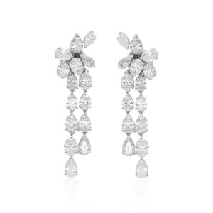Cluster Diamond Drop Earrings, 18K Gold Wedding Earring, Statement Women Earring,  Dangle Earring, Bridal Earrings, Bridesmaid Gift
