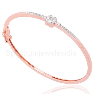 0.40Ct Diamond Bangle Bracelet| 18k Rose/White/Yellow Gold Women Bracelet| Minimalist Diamond Jewelry| Baguette & Round Diamond Wedding Gift