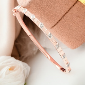 Marquise Diamond Bangle Bracelet / Rose Gold Stacking Bracelet / 18k Gold Diamond Wedding Bracelet / Certified Diamond Bezel Set Bracelet