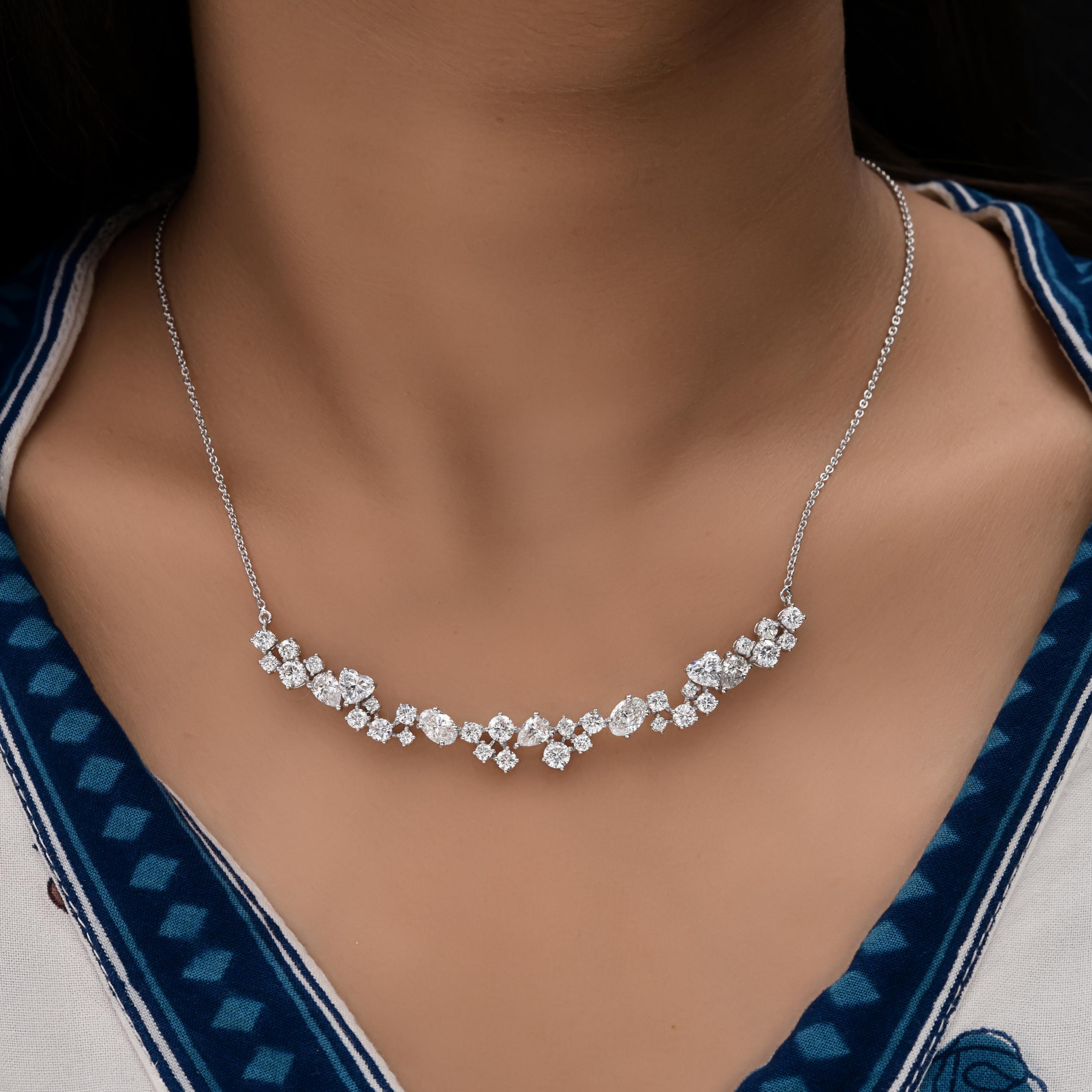 Lab Grown Diamond Necklace 5.13 Ct| 14k White Gold Curve Bar