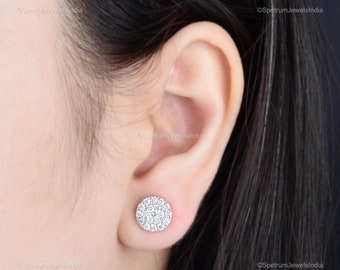 Round Cut Diamond Disc Stud Earrings | 10k White Gold Jewelry