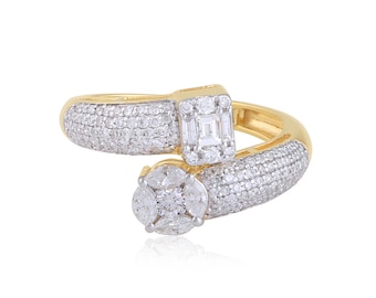 Diamond Wrap Ring, Diamond Gold Ring, 18k Yellow Gold Wedding Ring, Baguette Marquise & Round Diamond Ring, Diamond Wedding Ring For Women
