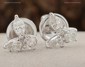 Marquise & Pear Cut Diamond Butterfly Stud Earrings, 14k Gold, Minimalist Fine Jewelry