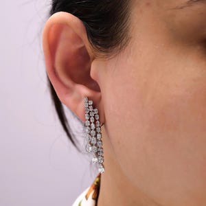 14k White Gold Dangle Earrings| 1.28 Ct Lab Grown CVD Diamond Earrings| Dangle Earrings| Statement Earrings| Anniversary Gift For Love