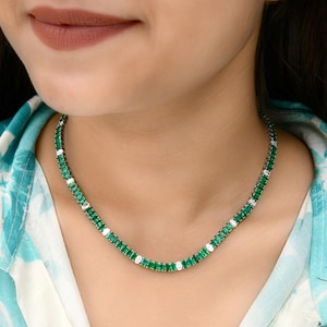 Zambian Emerald & Diamond Necklace, 18K Gold Wedding Necklace Jewelry, Gold Necklace, Women Necklace, Gemstone Jewelry, Gift For Her