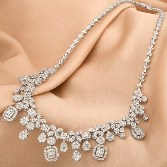 Pave Diamond Necklace White Gold Bridal Necklace 18k Gold