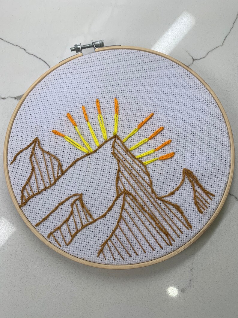 Sunset behind a mountain embroidery  etsy Sunset behind a mountain embroidery  etsy