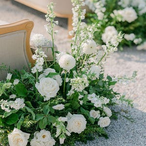 White Wedding Aisle Flowers: Eucalyptus Arbor Arrangement