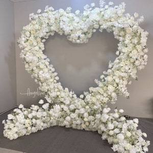 Cœur de mariage arche gypsophile blanche rose rangée de fleurs artificielles, arrangement de rangée de fleurs pilier de mariage fleur de fond, fleur de tonnelle