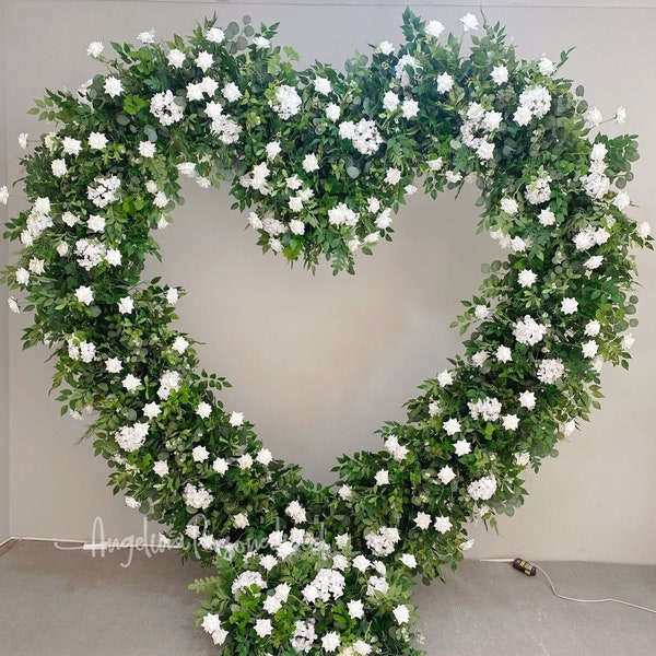 Greeny white flowers Heart Flower Art Wedding Backdrop Floral Row Design Valentine's Day Decoration