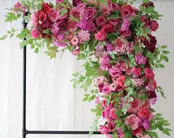 Hot Pink flower garland in magenta Rose flower Wedding arch, Large wedding frame,Salmon Arch Flower,wedding arch, bridal flower, boho arch