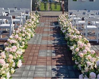 Wedding Aisle Flowers Champagne & Pale Pink Beige Terracotta Corner Swag, Fall Flowers Arch, Fall Flowers Garland, Real touch Faux Flowers