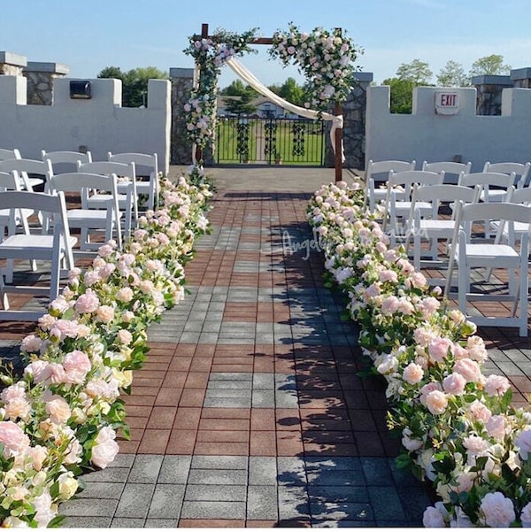 Flores del pasillo de la boda champán y botín de esquina de terracota beige rosa pálido, arco de flores de otoño, guirnalda de flores de otoño, flores falsas de toque real