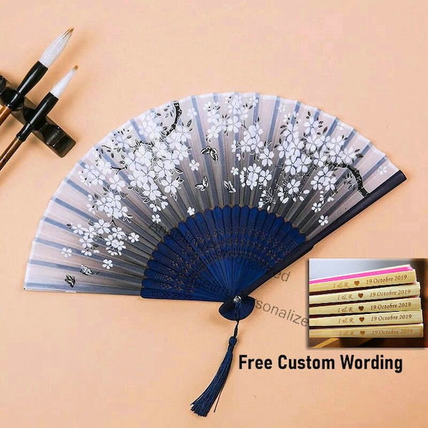 Daisy Floral opvouwbare handventilator Japanse handheld zijden bamboe opvouwbare ventilatoren stoffige grijze stof opvouwbare ventilator, bruiloft dansen maskeradefeest