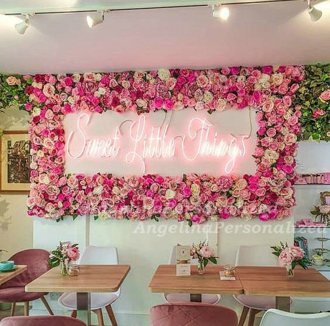 Coffee Shop Wall Decora Pink Lover Flower Wall Greeny Plant Etsy
